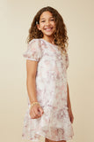 GY7360 Pink Girls Soft Organza Floral Ruffle Detail Dress Pose