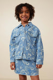 Girls Floral Printed Denim Jacket Front