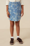 GY7369 Light Denim Girls Floral Printed Denim Skirt Front