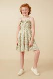 Girls Ditsy Floral Button Detail Ruffled Tank Dress Full Body