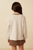 Girls Soft Stripe Knit Contrast Banded Long Sleeve Tee Back