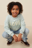 GY7428 Sage Girls Love Patched French Terry Sweatshirt Pose