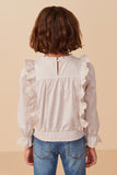 Girls Scallop Lace Detail Ruffled Poplin Top Back