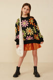 GY7433 Black Girls Retro Daisy Knit Pullover Sweater Full Body