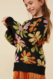 GY7433 Black Girls Retro Daisy Knit Pullover Sweater Detail