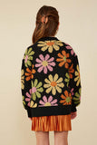 GY7433 Black Girls Retro Daisy Knit Pullover Sweater Back