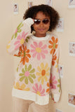 Girls Retro Daisy Knit Pullover Sweater Pose