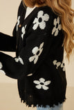GY7434 Black Girls Distressed Floral Patterned Cardigan Detail