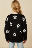 GY7434 Black Girls Distressed Floral Patterned Cardigan Back