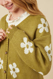GY7434 Olive Girls Distressed Floral Patterned Cardigan Detail