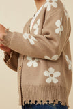 GY7434 Taupe Girls Distressed Floral Patterned Cardigan Detail