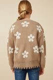 GY7434 Taupe Girls Distressed Floral Patterned Cardigan Back