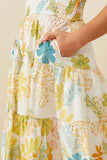 GY7438 Yellow Girls Tropic Foliage Print Smocked Tank Dress  Detail