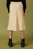 GY7498 Beige Girls Button Down Cargo Pocket Midi Skirt Back