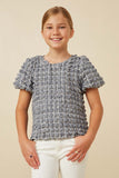 Girls Waffle Textured Puff Sleeve Top Front