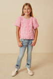 Girls Waffle Textured Puff Sleeve Top Full Body