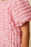 Girls Waffle Textured Puff Sleeve Top Detail