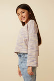 GY7523 Lavender Girls Textured V Neck Drop Should Marled Knit Top Side