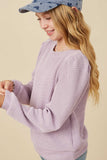 Girls Ribbed Knit Banded Detail Mock Neck Top Side