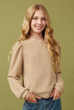 Girls Ribbed Knit Banded Detail Mock Neck Top Front