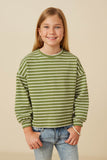 GY7528 Sage Girls Waffle Textured Striped Drop Shoulder T Shirt Pose 2