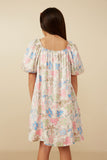 GY7532 Ivory Girls Floral Puff Sleeve Foiled Dress Back