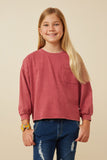 Girls Drop Shoulder Washed Long Sleeve Knit T Shirt Front