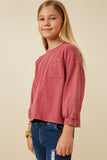 GY7536 Magenta Girls Drop Shoulder Washed Long Sleeve Knit T Shirt Side