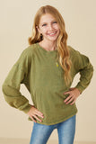 Girls Drop Shoulder Washed Long Sleeve Knit T Shirt Pose