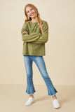 Girls Drop Shoulder Washed Long Sleeve Knit T Shirt Full Body