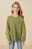 Girls Drop Shoulder Washed Long Sleeve Knit T Shirt Front