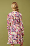 Girls Floral Print Button Up V Neck Smock Detail Dress Detail