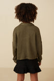 Girls Soft Waffle Knit Dolman Button Up Shirt Back