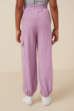 GY7568 Lavender Girls Soft Brushed Rib Cargo Pocket Joggers Back