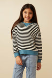 Contrast Banded Detail Ribbed Stripe Top