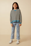 Girls Contrast Banded Detail Ribbed Stripe Top Full Body