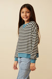 Girls Contrast Banded Detail Ribbed Stripe Top Side