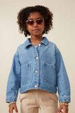 GY7652 Light Denim Girls Patch Pocket Denim Chore Jacket Front 2