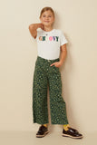 Girls Retro Floral Straight Leg Denim Pants Full Body