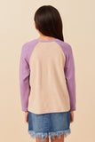 GY7679 Taupe Girls Merci Applique Brushed Color Block Raglan Top Back