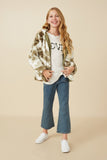 GY7690 Green Girls Camo Print Plush Hooded Jacket Full Body