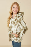 GY7690 Green Girls Camo Print Plush Hooded Jacket Side