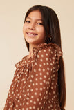 GY7770 Brown Girls Floral Chiffon Ruffle Dress Detail