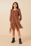 GY7770 Brown Girls Floral Chiffon Ruffle Dress Full Body