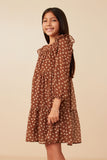 GY7770 Brown Girls Floral Chiffon Ruffle Dress Side