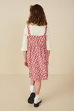 GY7790 Pink Girls Button Back Ruffle Detail Floral Corduroy Dress Back