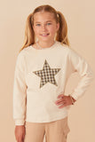 Houndstooth Star Embroidered Patch Brushed Knit Top