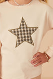 Girls Houndstooth Star Embroidered Patch Brushed Knit Top Detail