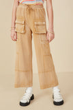 Washed Cargo Pocket Detail Wide Leg Knit Pants