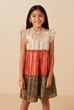 Color Block Ruffled Shimmery Chiffon Dress